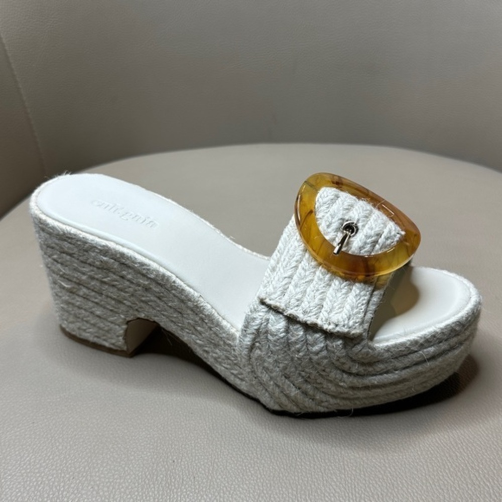 Cult Gaia White Woven Mules with Amber Detail